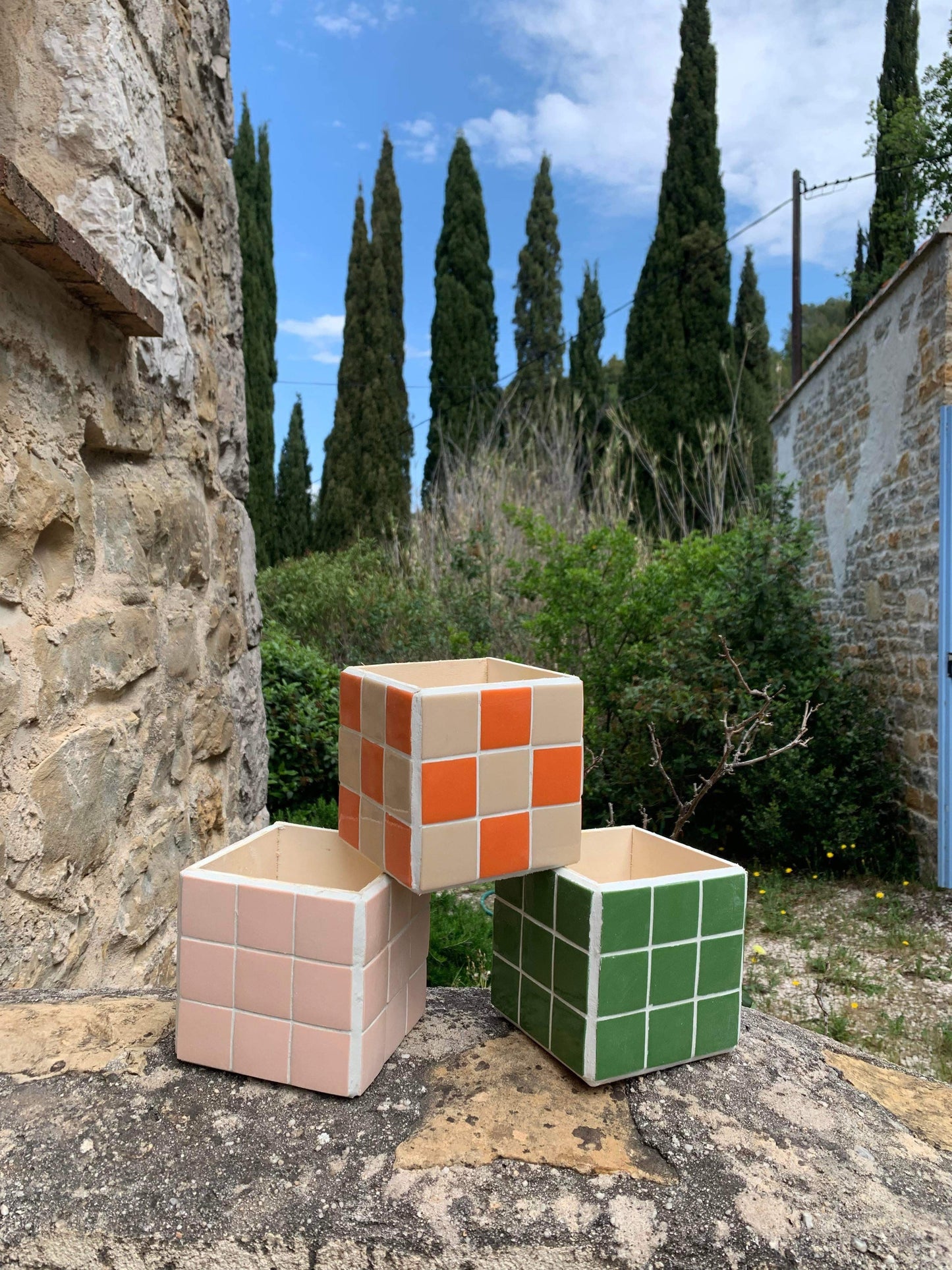 Boîte damier crème orange