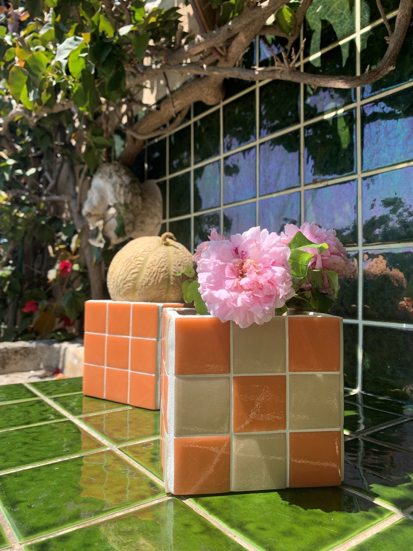 Boîte damier crème orange
